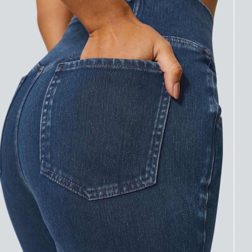 Halara Flex High Waisted Crossover Pocket Washed Stretchy Flare Jeans sz XS - Picture 5 of 5